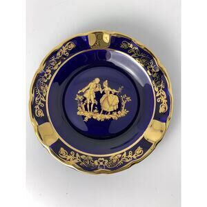Limoges France Cobalt Blue/Gold Ashtray Veritable Porcelaine Made In France